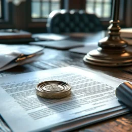 Massachusetts estate planning attorney reviewing documents and signing a will at a desk